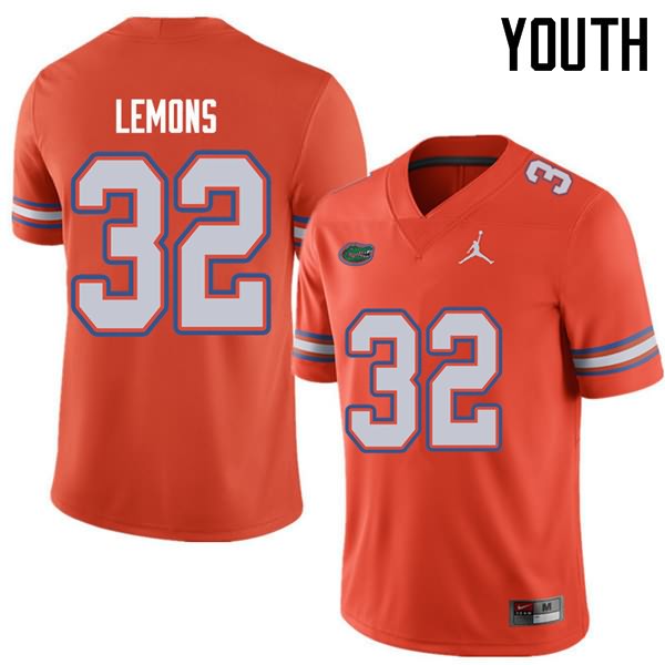 Youth NCAA Florida Gators Adarius Lemons #32 Stitched Authentic Jordan Brand Orange College Football Jersey LLU6165PV